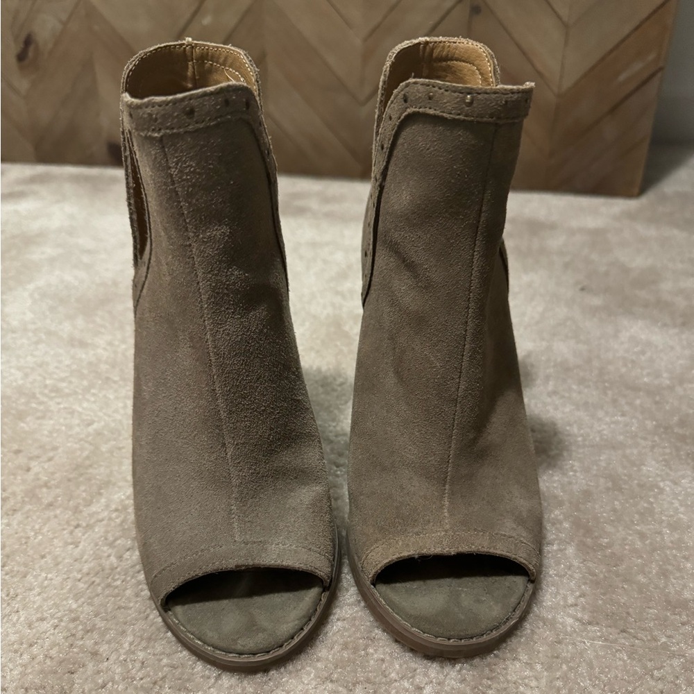 Lucky Brand Genuine Suede Peep Toe Booties - Picture 3 of 7